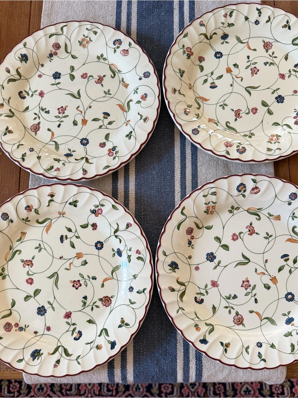 Set Of 4 Staffordshire tableware Oakwood Dinner Plates 10” Red Rim NWOT